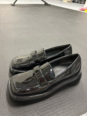 Charles & Keith Black Patent Platform Penny Loafers